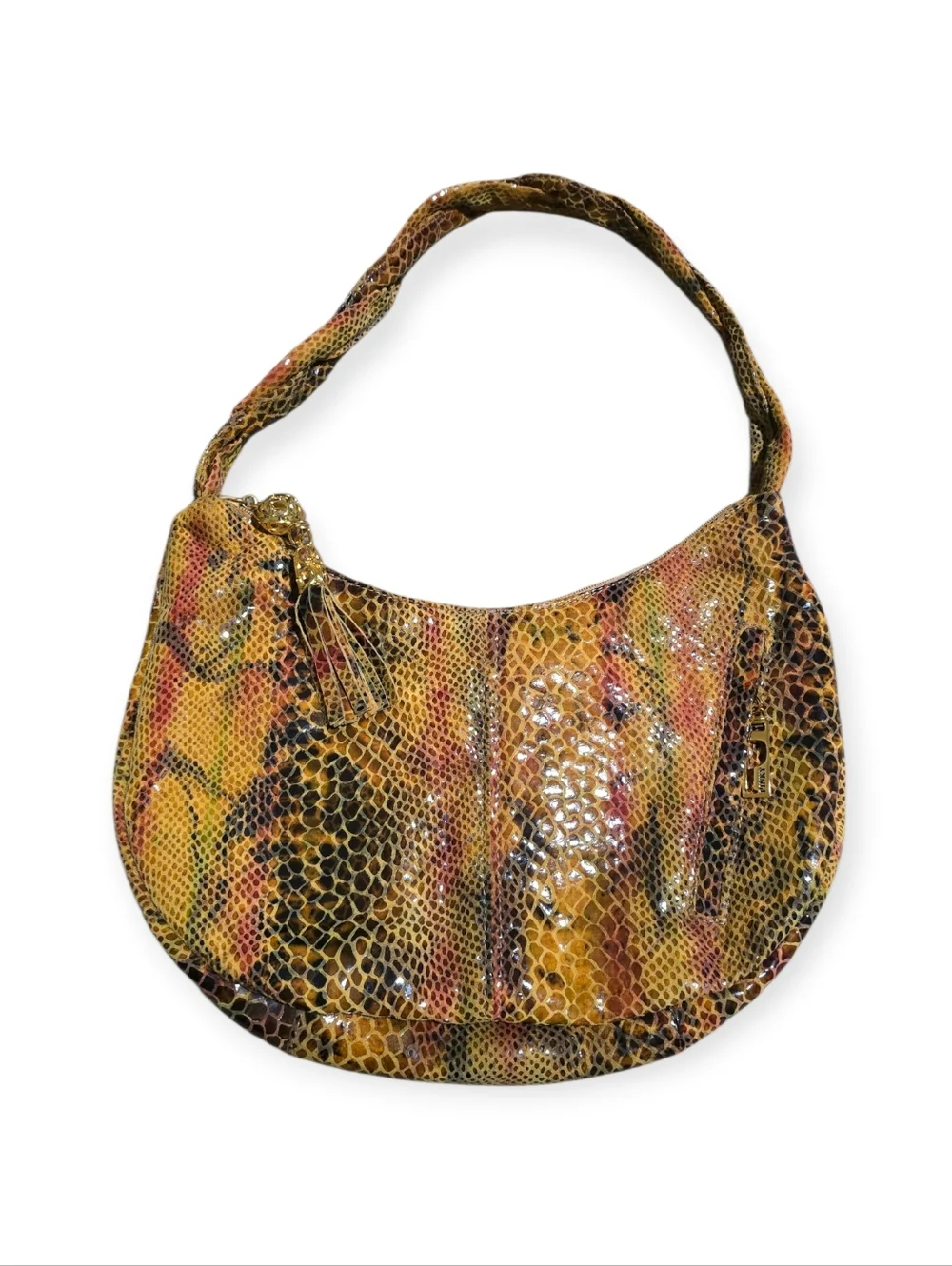 Pinky Snake-Print Crescent Hobo Leather Shoulder Bag